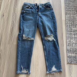 Zara Straight Leg Distressed Medium Blue Ripped Denim